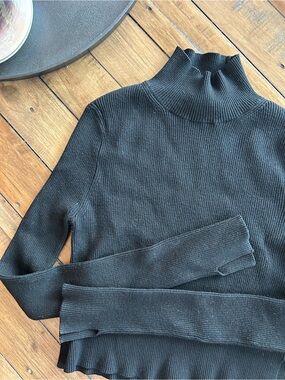 All Saints Ribbed Turtleneck Black Crop Sweater S